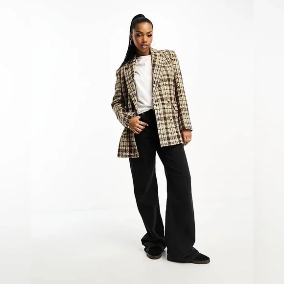 ASOS Urban Revivo check double breasted blazer in multi 6 - Picture 1 of 9